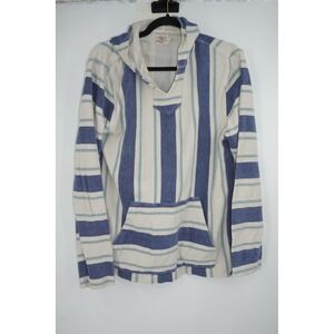 Faherty Hoodie Men's Medium Blue Striped Baja Pullover Cotton Surf Poncho
